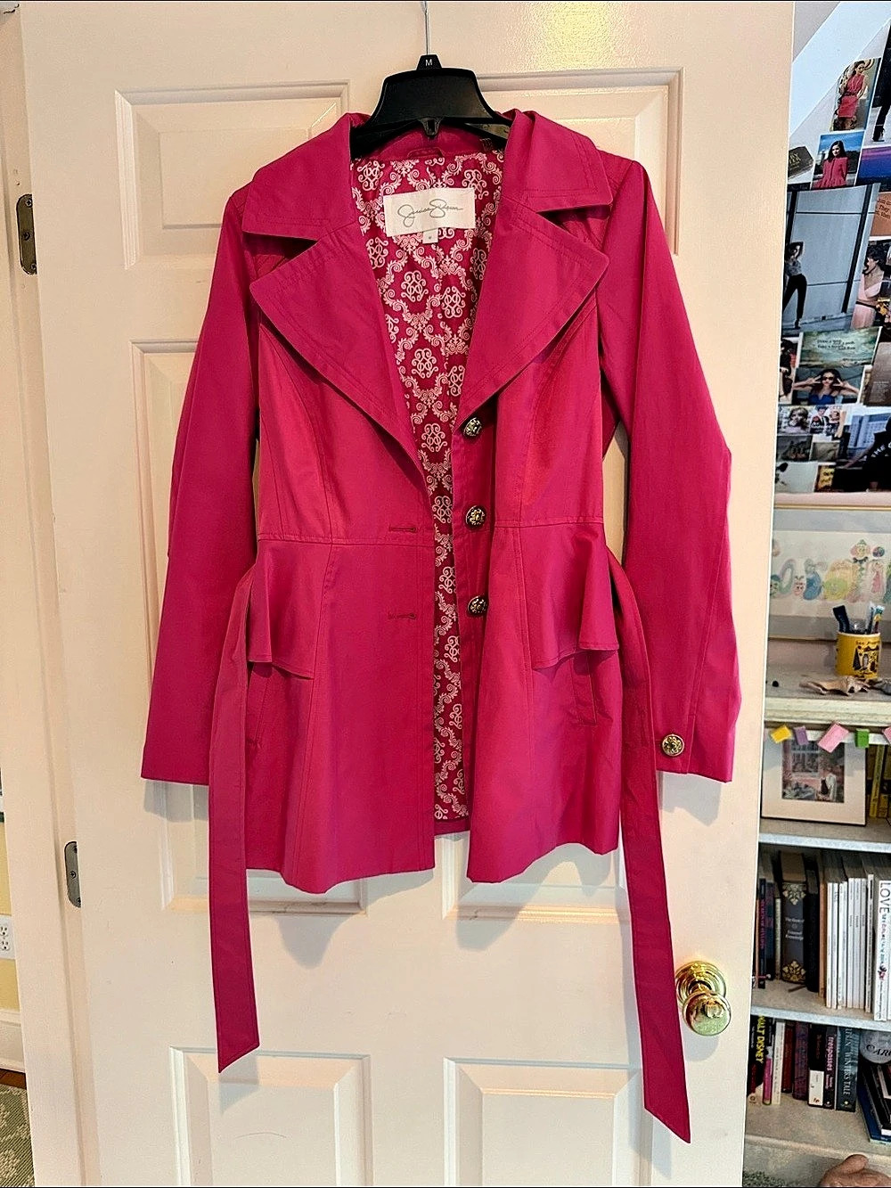 NWOT Jessica Simpson bright Pink Trench Coat train coat Size Medium